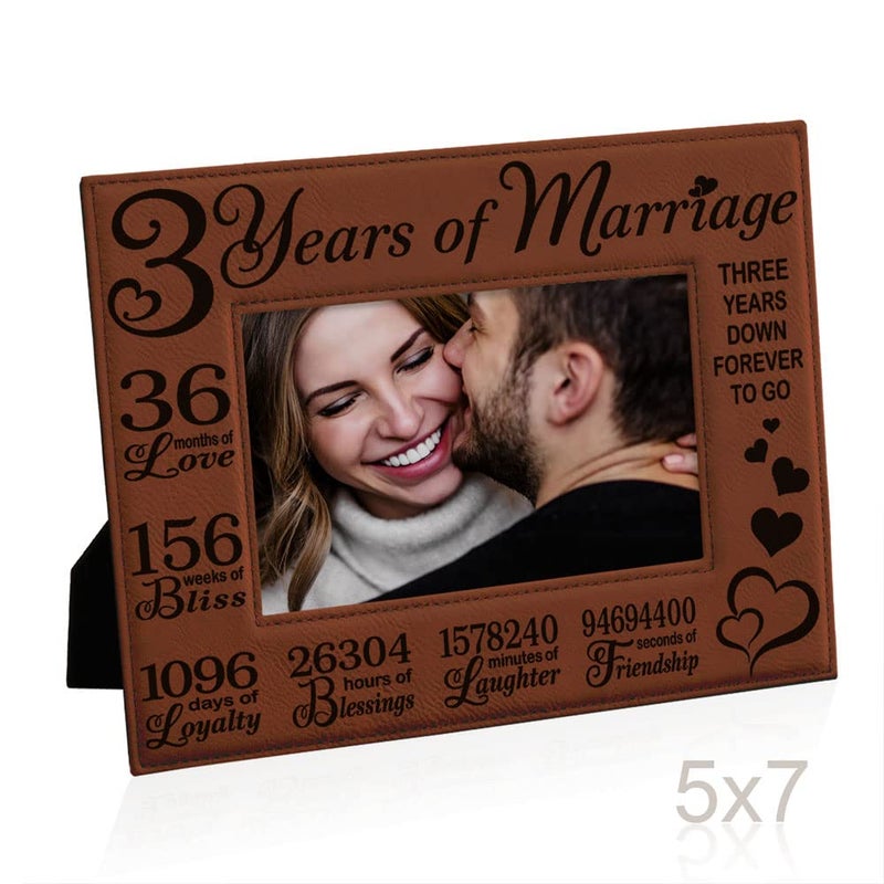 KATE POSH 3rd Anniversary Engraved Rawhide Leather Picture Frame (5x7 Horizontal) - Image 4